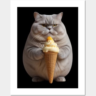 CUTE FAT CAT ICE CREAM Posters and Art